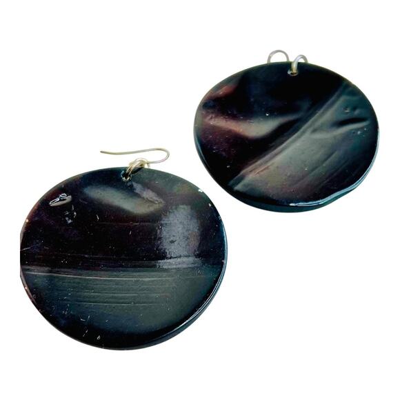 Gold Tone Butterflies Dark Brown Glass Circle Dangle Earrings - Picture 3 of 5